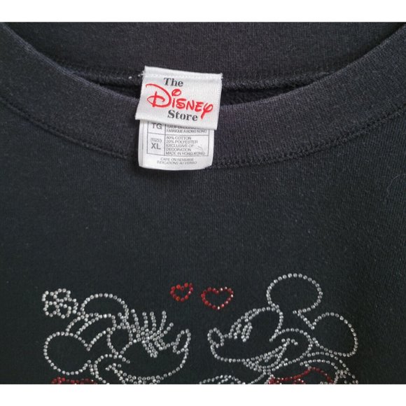 NWOT XL Vtg Disney Store Black Pullover Sweatshirt - Rhinestone Mickey & Minnie - Picture 3 of 5